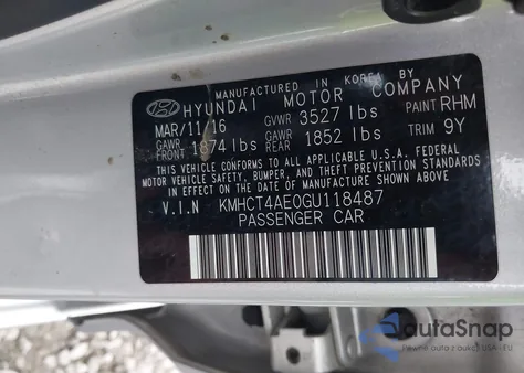 2016 Hyundai Accent Se из США, поврежденный, VIN KMHCT4AE0GU118487